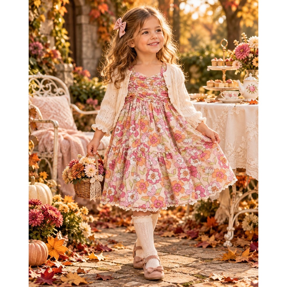 Girls Size 5 Floral Tiered Cotton Sundress Boho Cottagecore Tea Party Summer